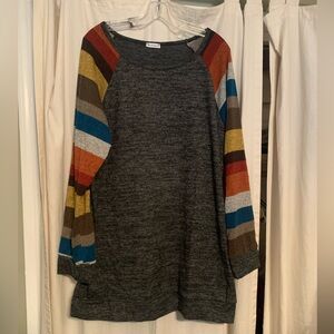 Striped Sleeve Heather Gray Tunic Sweater